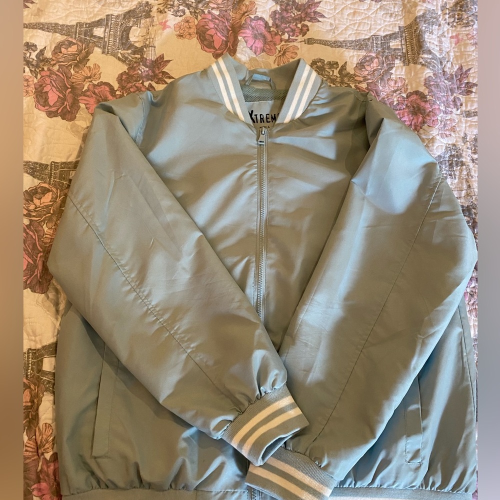 thrifted blue bomber jacket